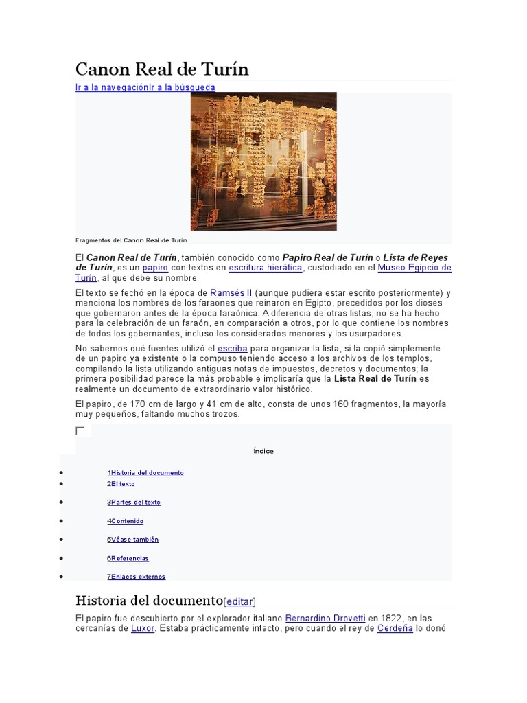 Canon Real de Turín PDF Civilizaciones africanas Antiguo Egipto