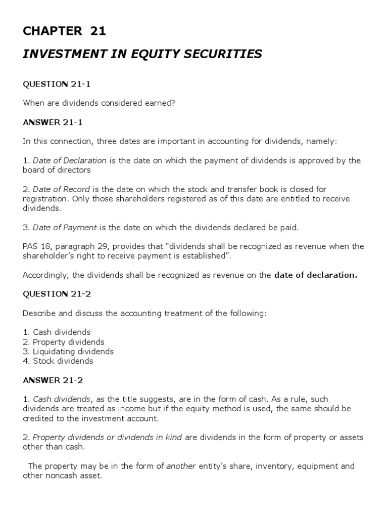 Accounting for Dividends in Equity Investments | PDF | Dividend | Stocks