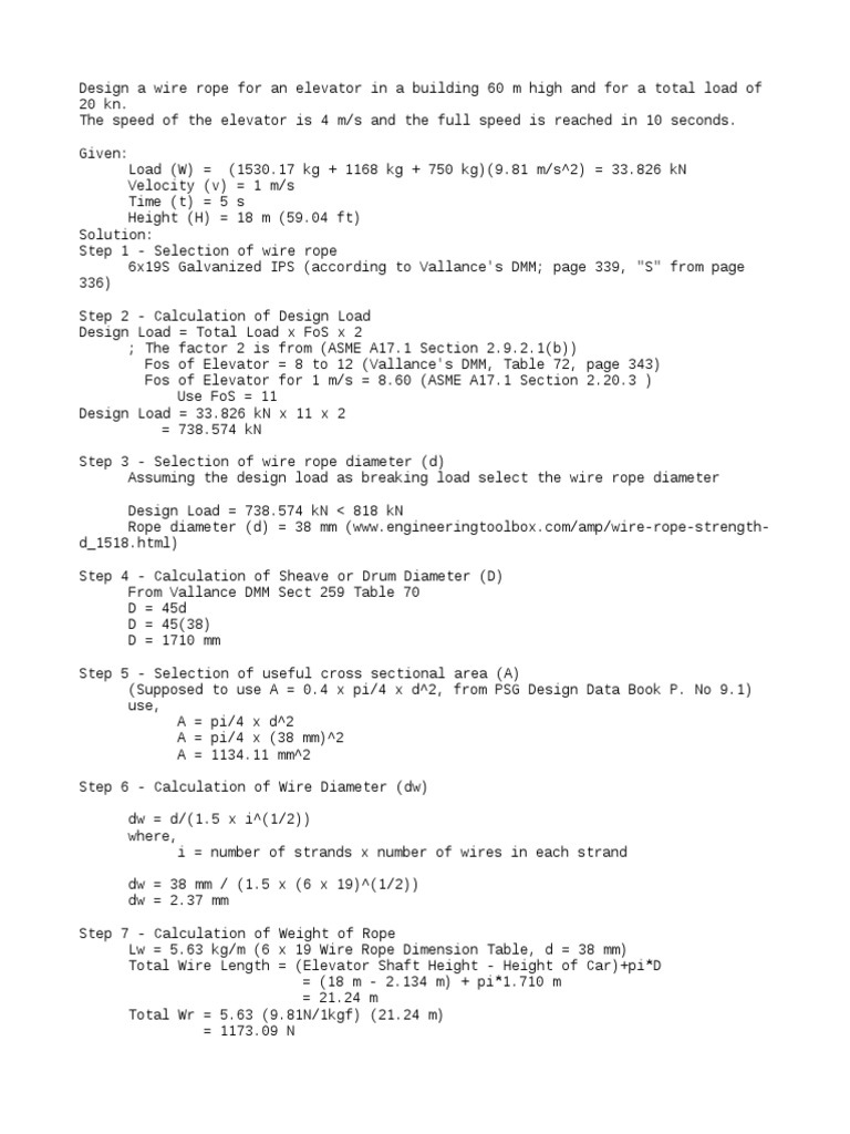 Elevator Wire Rope Design Calculation | PDF | Elevator | Mechanical ...