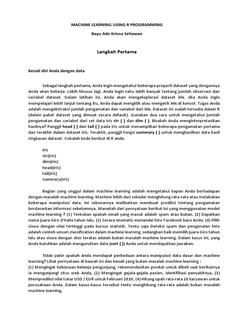 Machine Learning Using R Programming | PDF