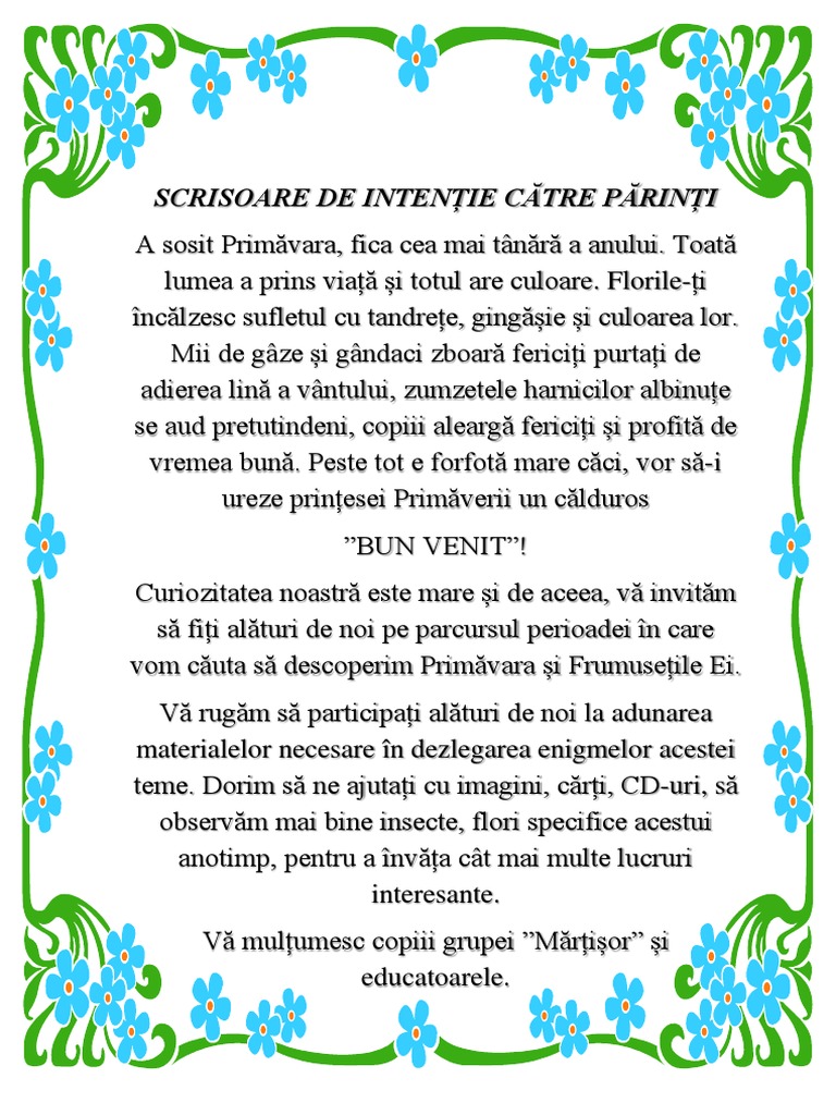 Scrisoare Catre Parinti Primavara Docx