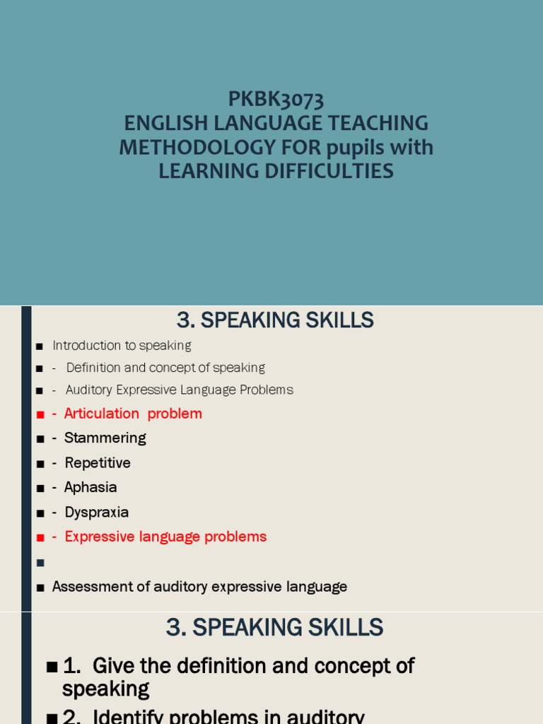 Teaching Speaking Skills to Learners with Difficulties | PDF | Speech ...