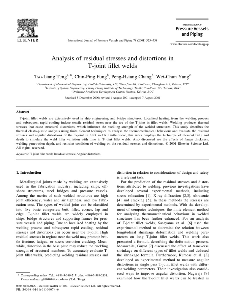 Analysis of Residual Stresses and Distortions in T Joint Fillet Welds ...
