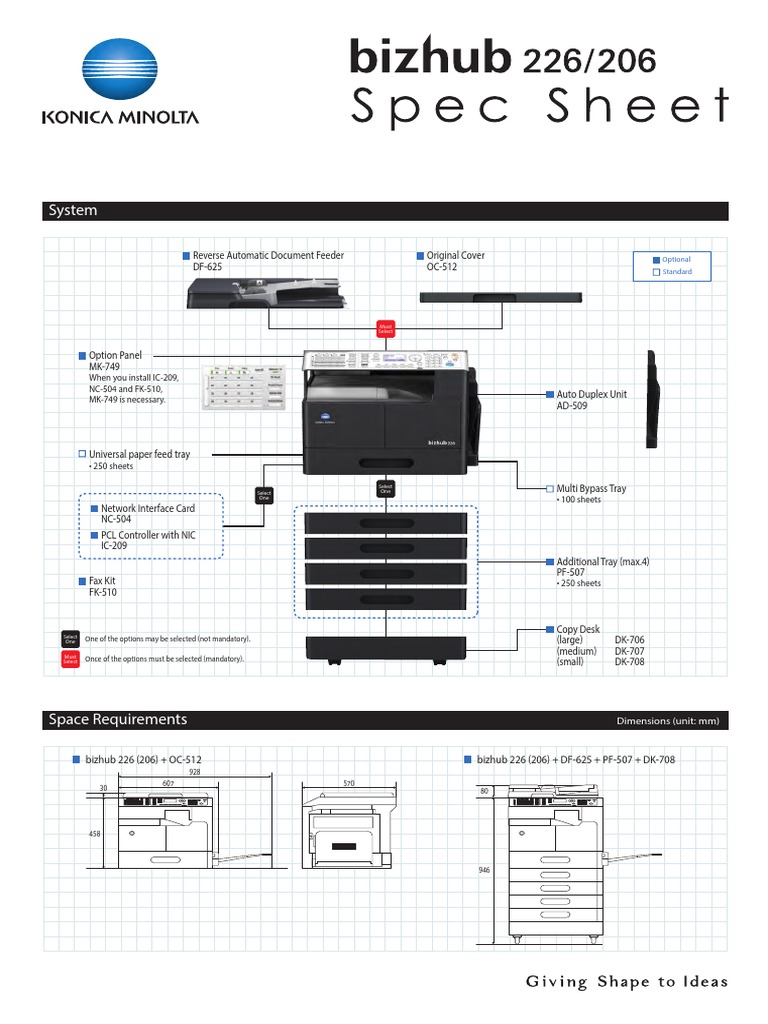 bizhub 226/206 Printer Specs | PDF | Image Scanner | Network
