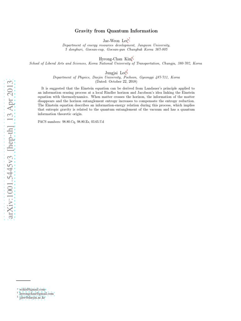 Gravity and Quantum Information Link | PDF | Entropy | Quantum Entanglement