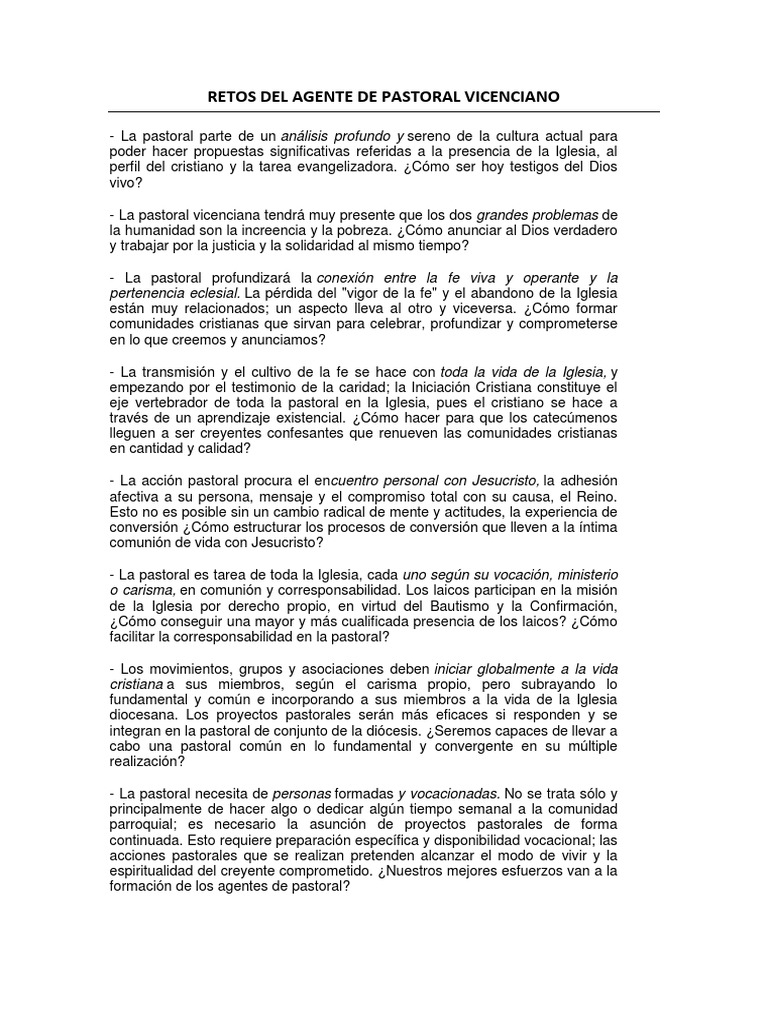 Retos en la Pastoral Vicenciana | PDF | Iglesia Católica | eucaristía