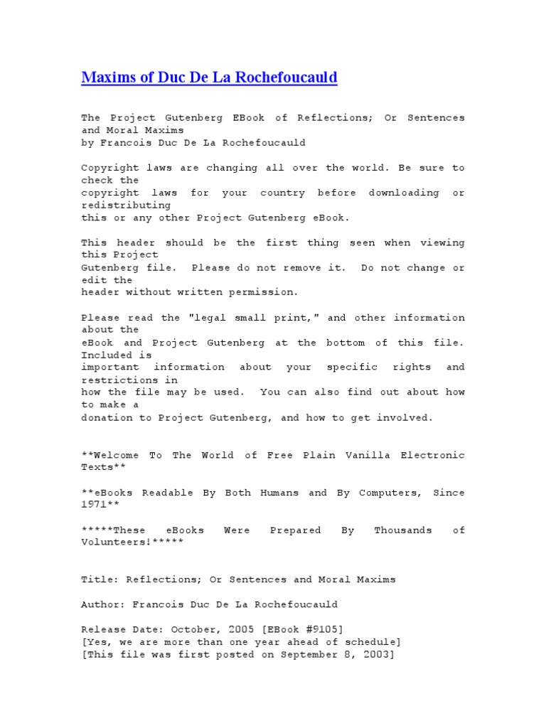 Maxims of duc de la rochefoucauld pdf project gutenberg e books