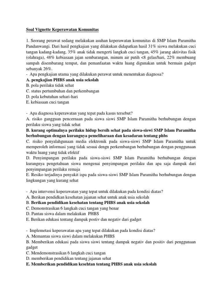 Soal Vignette Keperawatan Komunitas Yaomil Dayu Docx