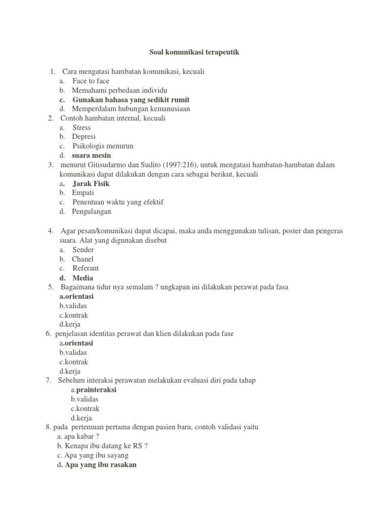 Soal Komunikasi Terapeutik