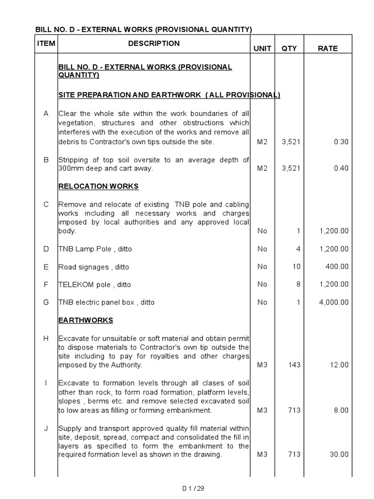 Bill of Quantities for Drainage Works | PDF | Sanitary Sewer | Concrete