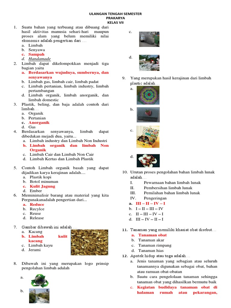 Uts Kelas 7 Prakarya Smt Genap