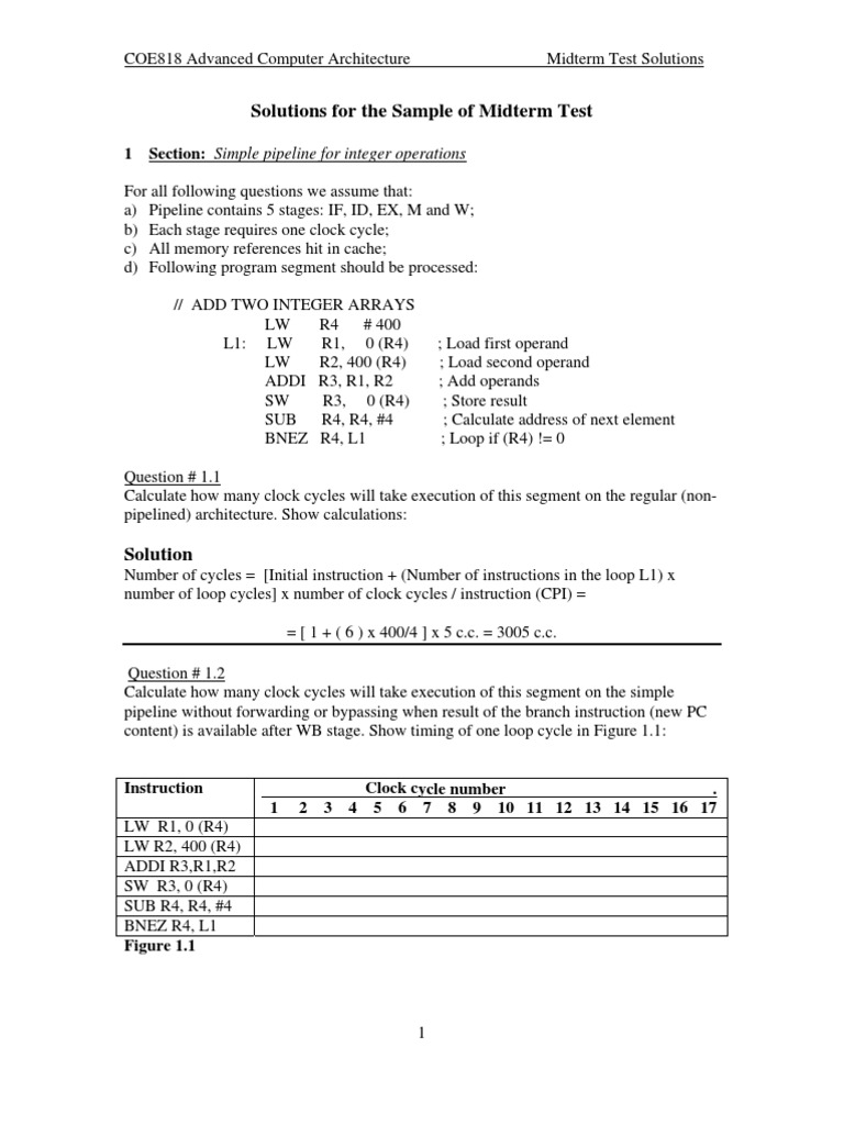 Midterm Solutions for Computer Architecture | PDF | Central Processing ...