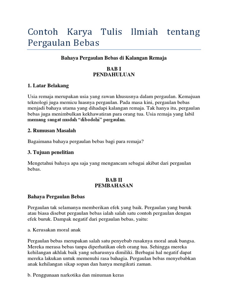 Contoh Karya Tulis Ilmiah Tentang Pergaulan Bebas