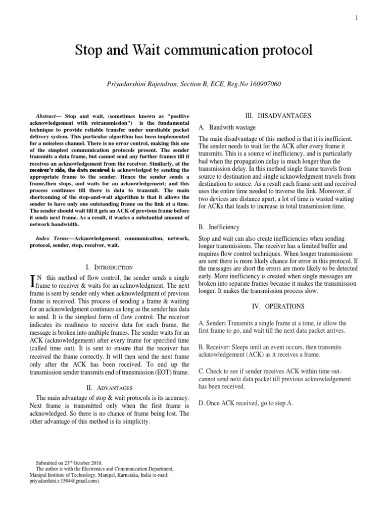 Stop and Wait Protocol Overview | PDF | Transmission Control Protocol ...