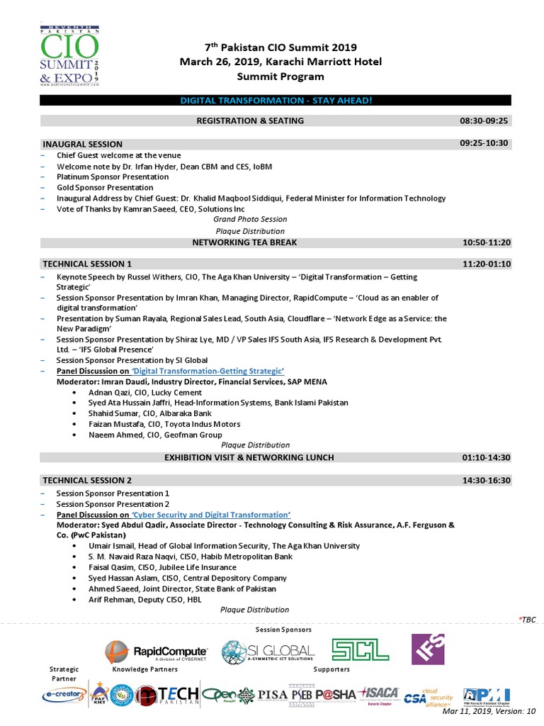 SummitProgram Version10 11mar19 | PDF | Pakistan | Business