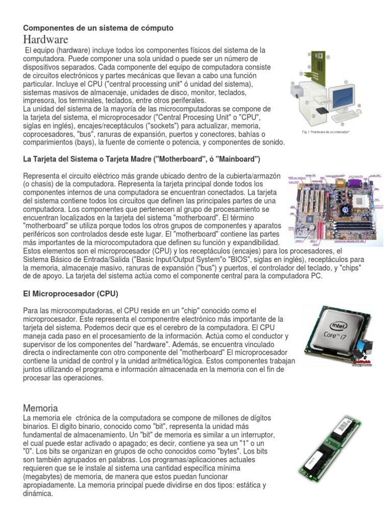 Componentes del Sistema de Cómputo | PDF | Hardware de la computadora ...
