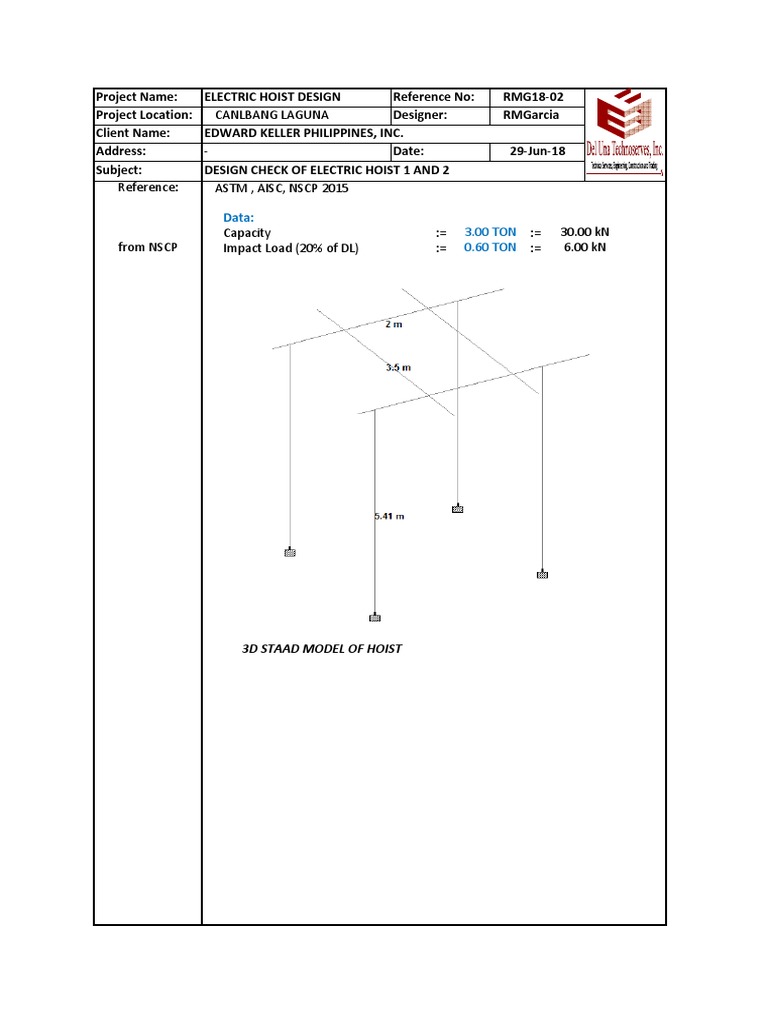 Electric Hoist Design Capacity Analysis | PDF