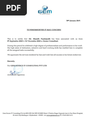 Experience letter