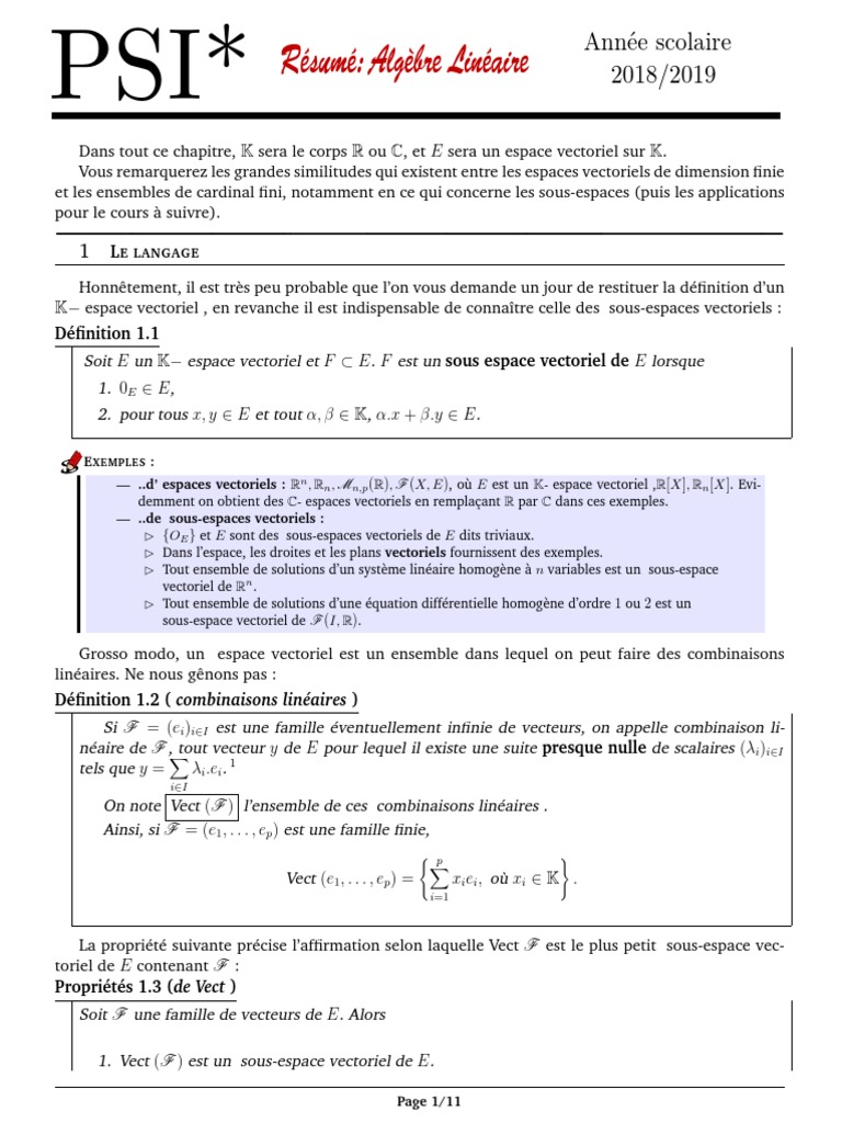 PSI Math PDF Espace vectoriel Base (algèbre linéaire)
