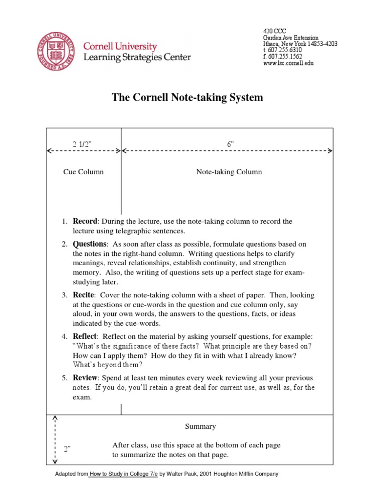 Cornell NoteTaking System PDF | PDF