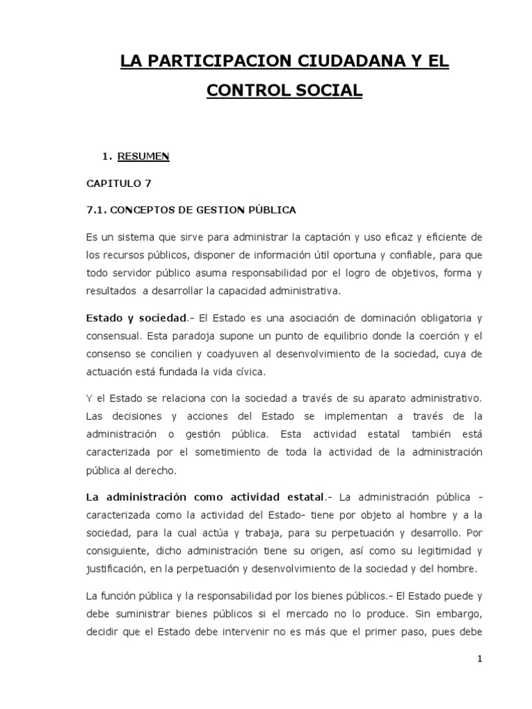Participación Ciudadana y Control Social | PDF | Administración Pública ...