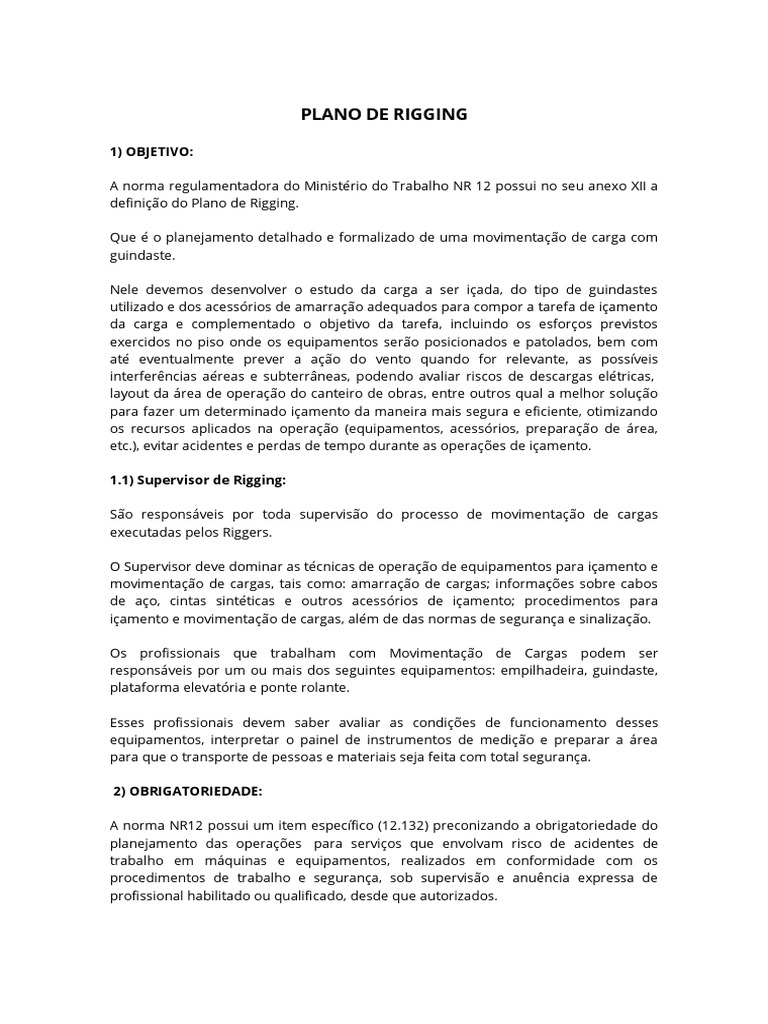 Plano de Rigging | PDF | Guindaste (máquina) | Planejamento
