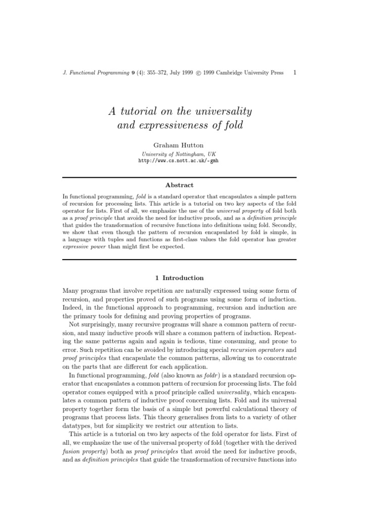 A Tutorial On The Universality and Expressiveness of Fold: Graham ...