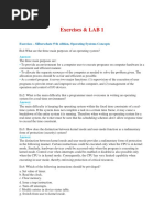 Exercises & LAB 1: Exercises - Silberschatz 9'th Edition, Operating Systems Concepts