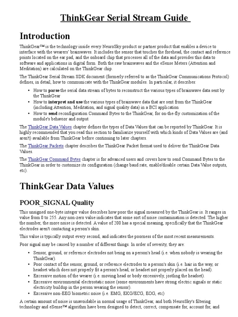 ThinkGear Serial Stream SDK Guide | PDF | Network Packet | Data Type