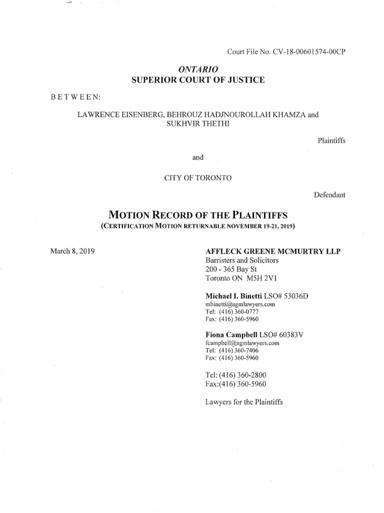 Toronto Taxi Owners and Operators Motion Record (Certification) | PDF ...