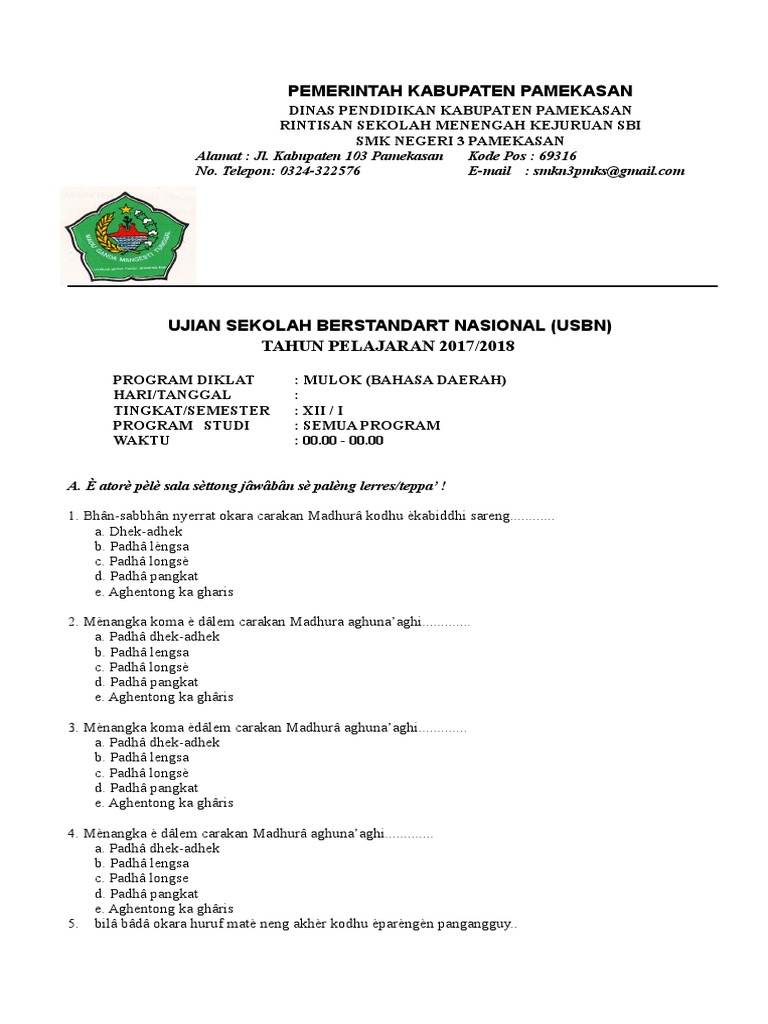 Contoh Soal Usbn Bahasa Madura