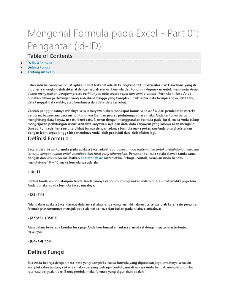 Memahami Formula dan Fungsi Excel | PDF | Metode & Bahan Ajar | Komputer