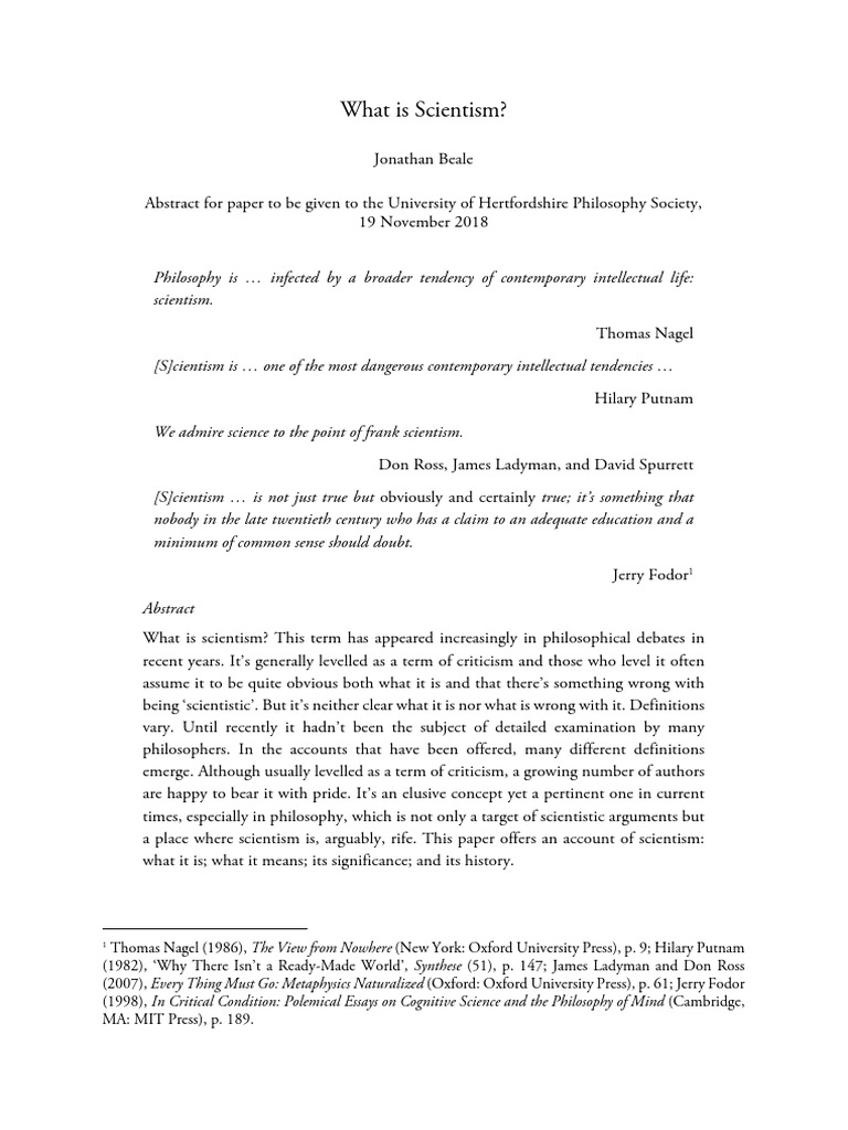 Understanding Scientism in Philosophy | PDF | Emergence | Metaphysics