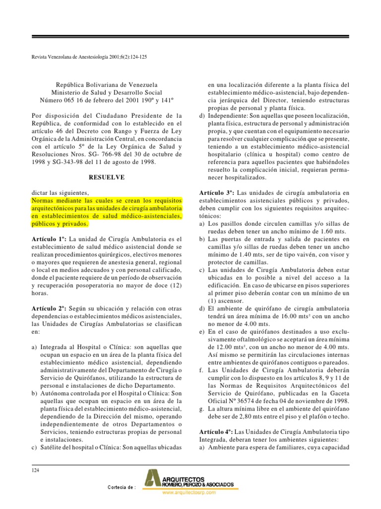 Ley Norma Requisitos Arquitectonico Quirofanos Ambulatorios PDF | PDF ...