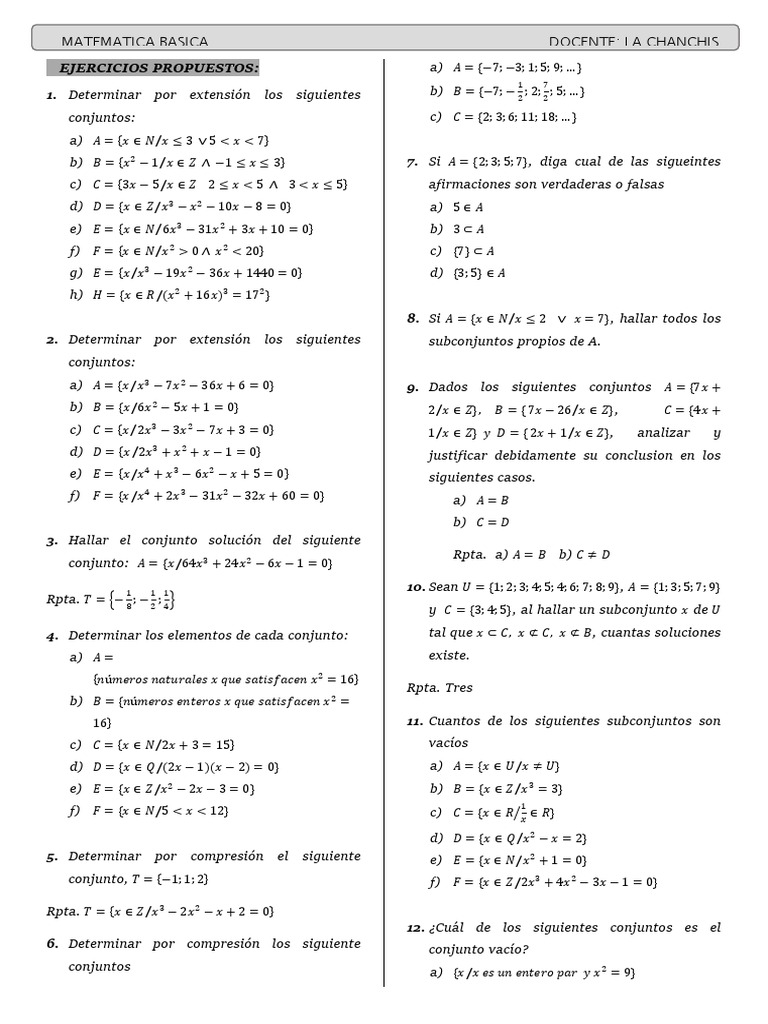 Ejercicios Propuestos Docx Conjunto Matematicas Logica Matematica