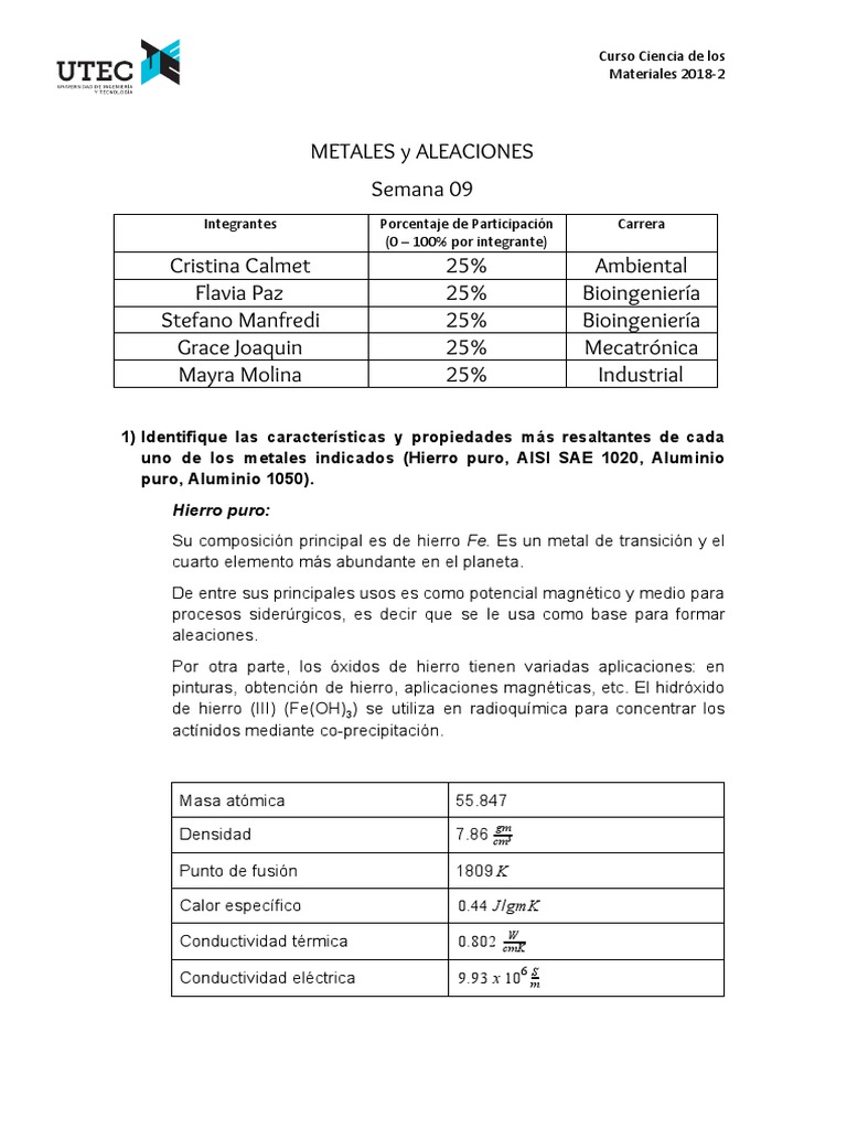 Semana 09 - Metales - Molina | PDF | Tratamiento a base de calor | Aluminio
