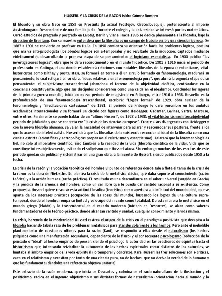 Husserl y la Crisis de la Razón Moderna | PDF | Edmund Husserl | Empirismo