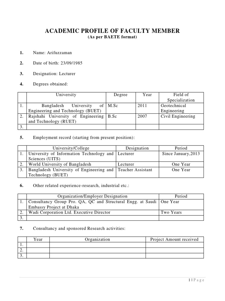 UITS Civil Faculty Profile: Arifuzzaman | PDF | Bangladesh ...