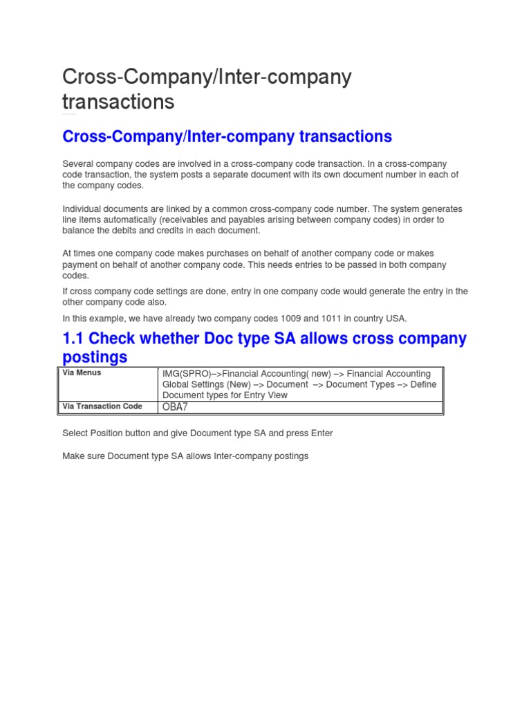 Cross-Company/Inter-company transactions
