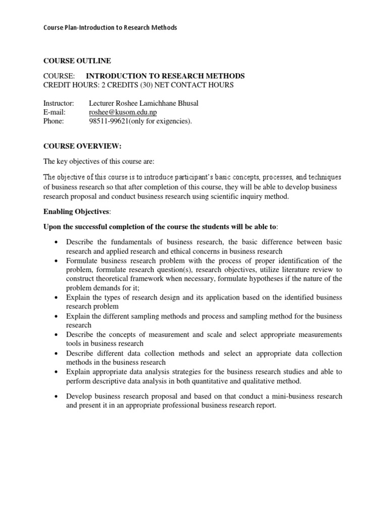 Course Plan - Introduction To Research Methods | PDF | Research Design ...
