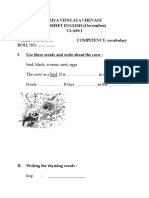 Kendriya Vidylaya Chenani Worksheet English Class I Name: . Competency: Vocabulary ROLL NO. . I. Use These Words and Write About The Crow