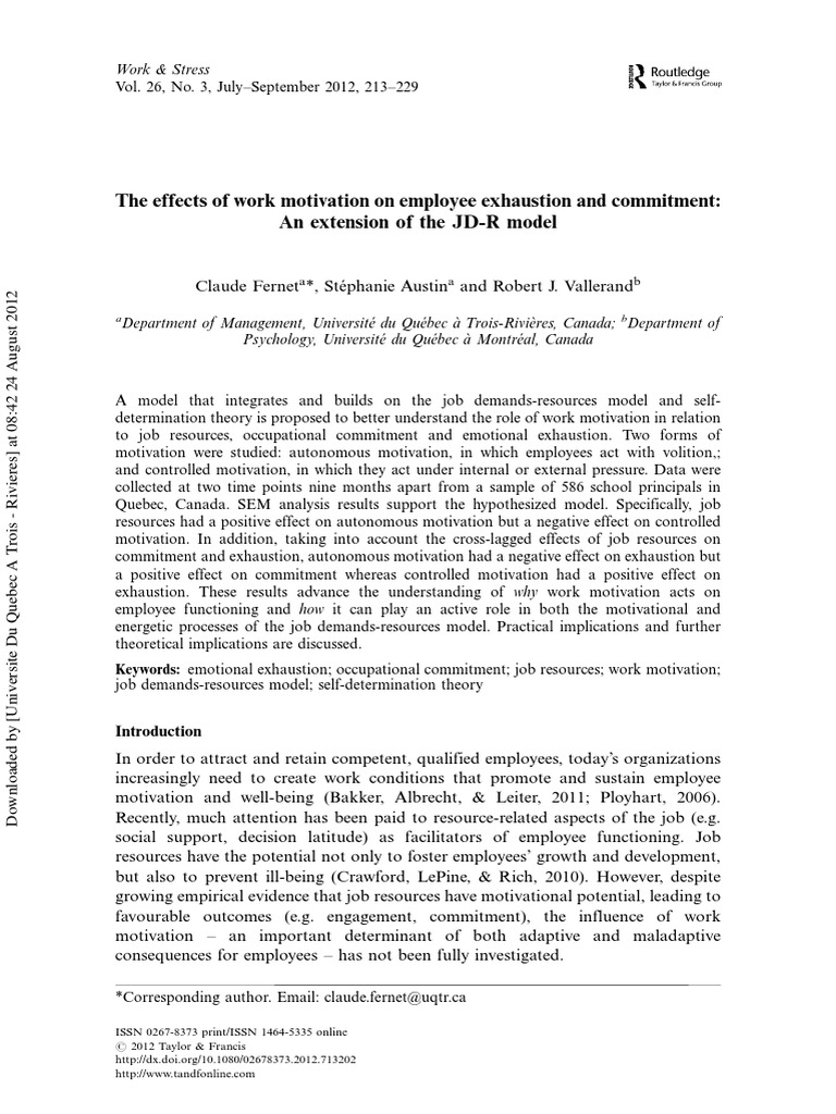 The Effects of Work Motivation On Employee Exhaustion and Commitment ...