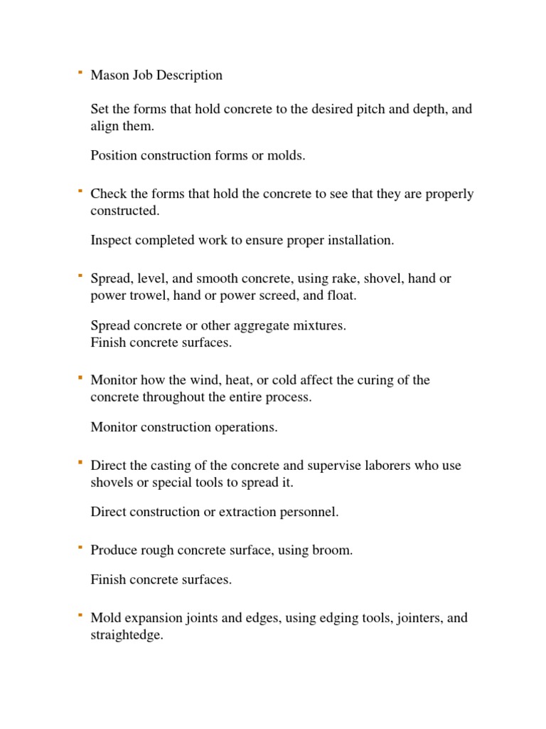 Mason Job Description PDF Masonry Concrete