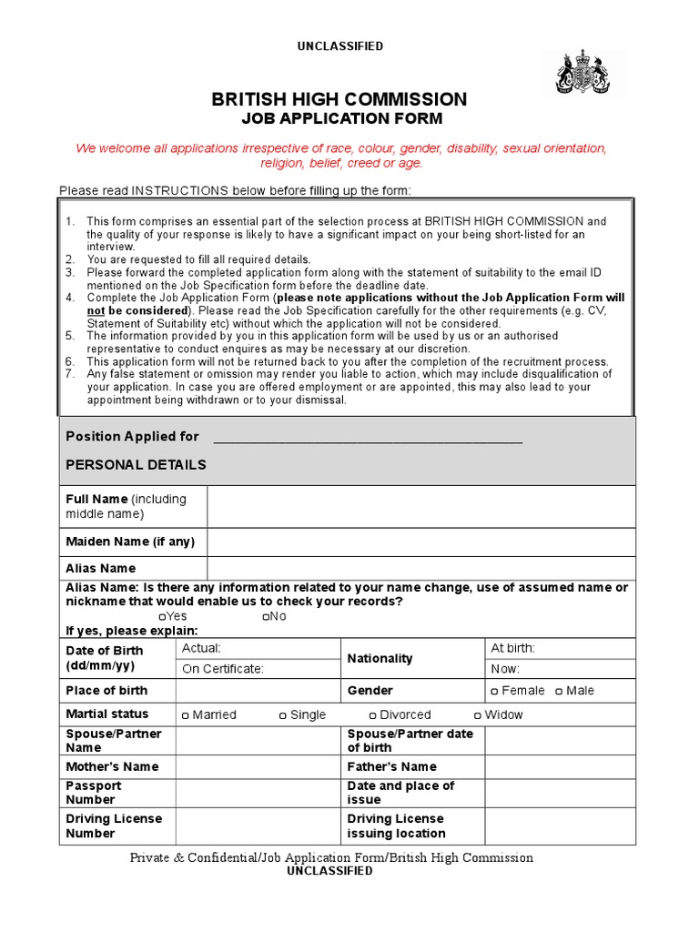 British High Commission Job Application | PDF | Employment | Labour