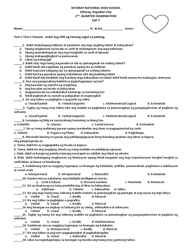 2nd Grading ESP 7 Final 2 | PDF