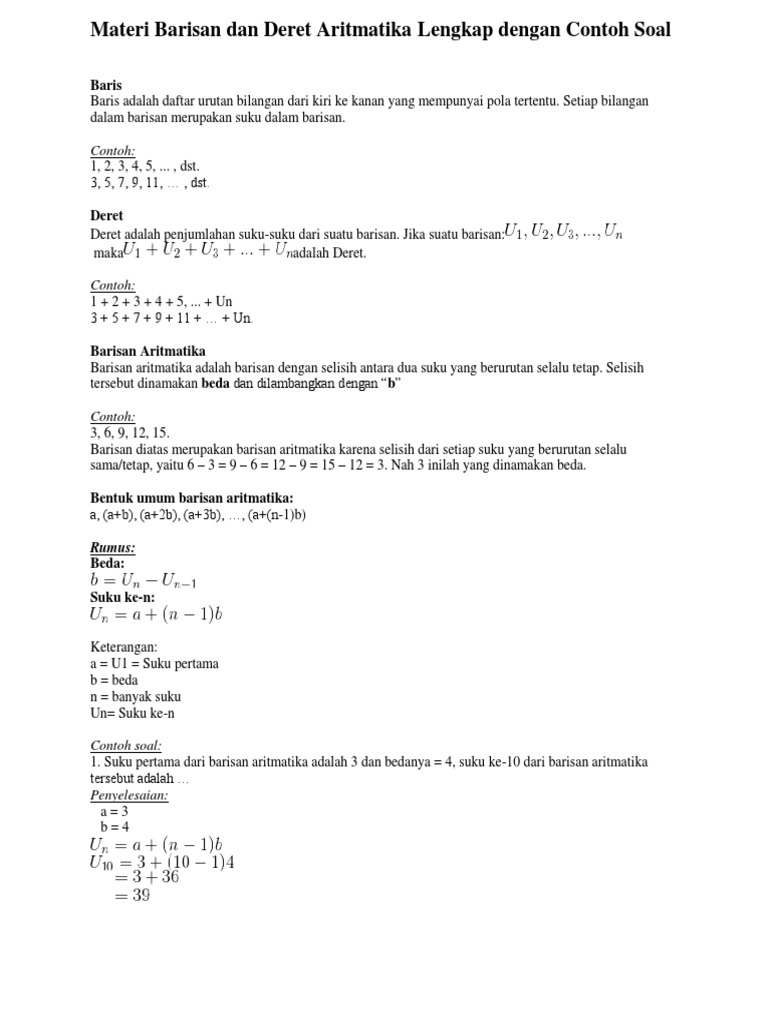Bahan Ajar Kelas 9 Barisan Dan Deret Aritmatika Docx