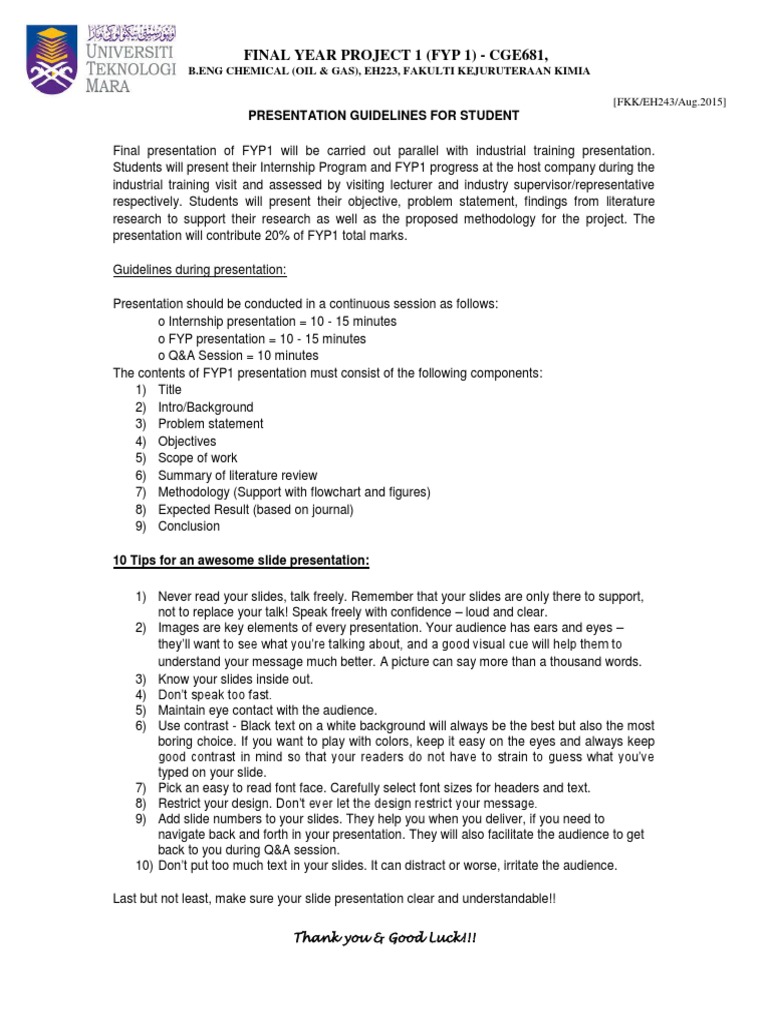 FYP1 Presentation Guidelines for Students | PDF | Psychological ...