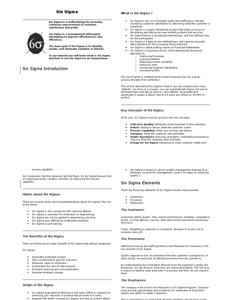 Introduction to Six Sigma Methodology | PDF | Design For Six Sigma ...