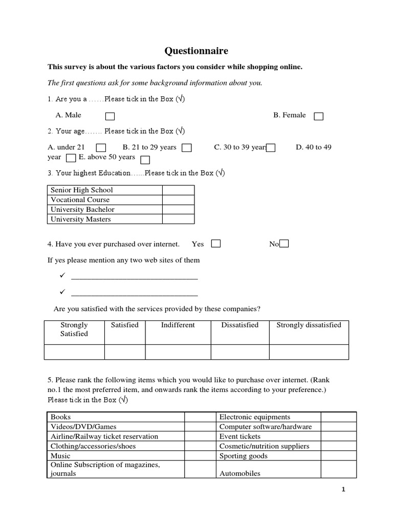 Questionnaire of Digital Marketing Survey of Online Consumer