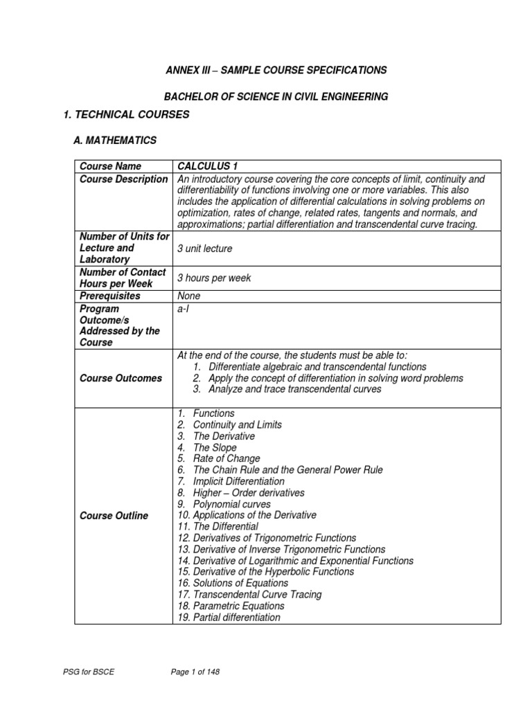 Annex III - BSCE Course Specifications OCT. 24, 2017) | PDF | Normal ...